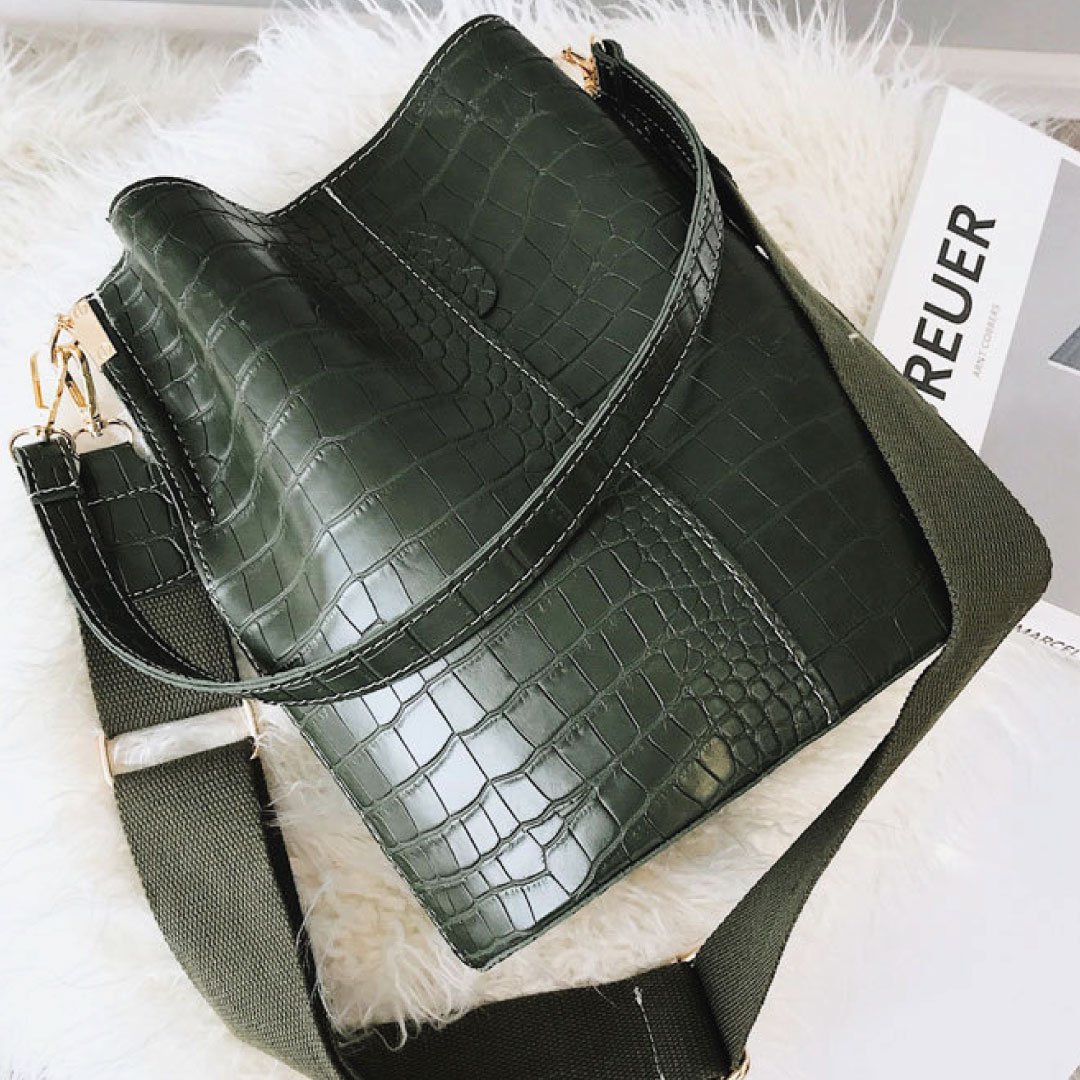 Olive Croc Blake Shoulder Satchel