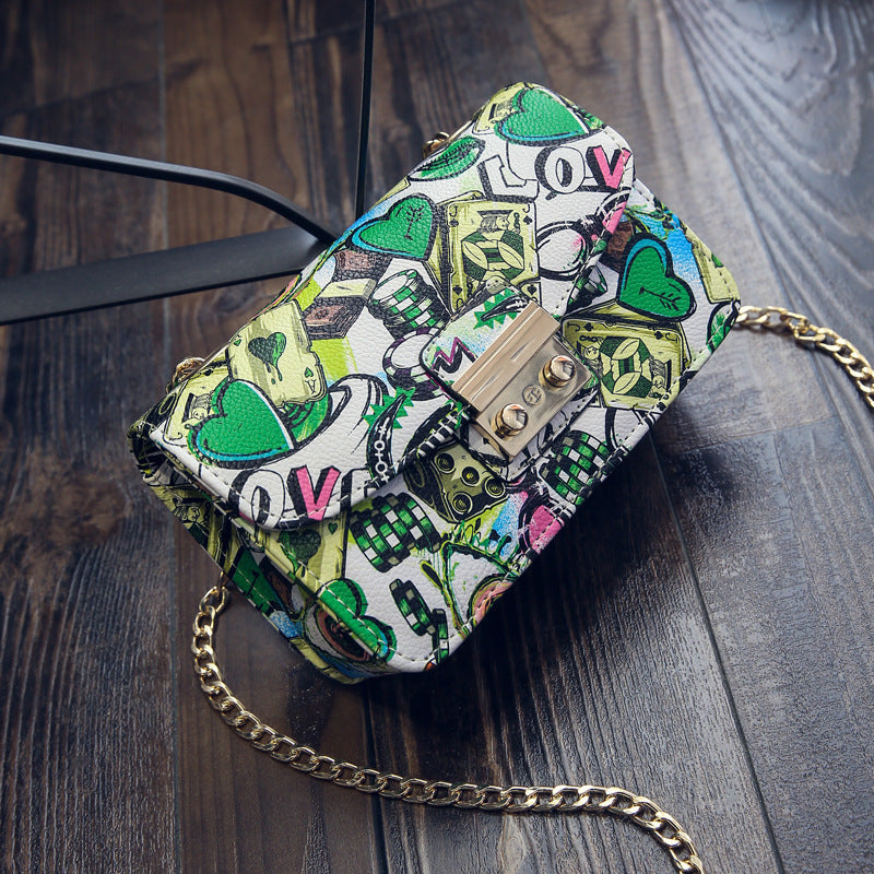 Trendy Printed Mini Crossbody Bag with Chain Strap
