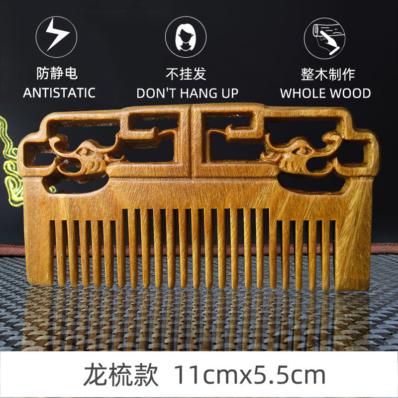 Antique-Style Green Sandalwood Comb Set