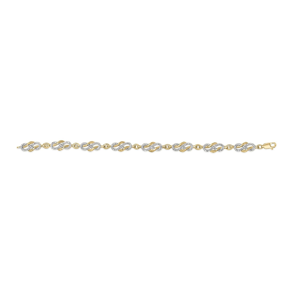 14K Yellow Gold Plated .925 Sterling Silver 1.0 Cttw Diamond Infinity Loop and Swirl Link Bracelet