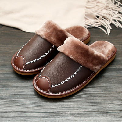 Elegant Couple's Leather-Trimmed Cotton Slippers