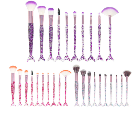 Mermaid Tail Crystal Makeup Brush Set (10 Pcs)