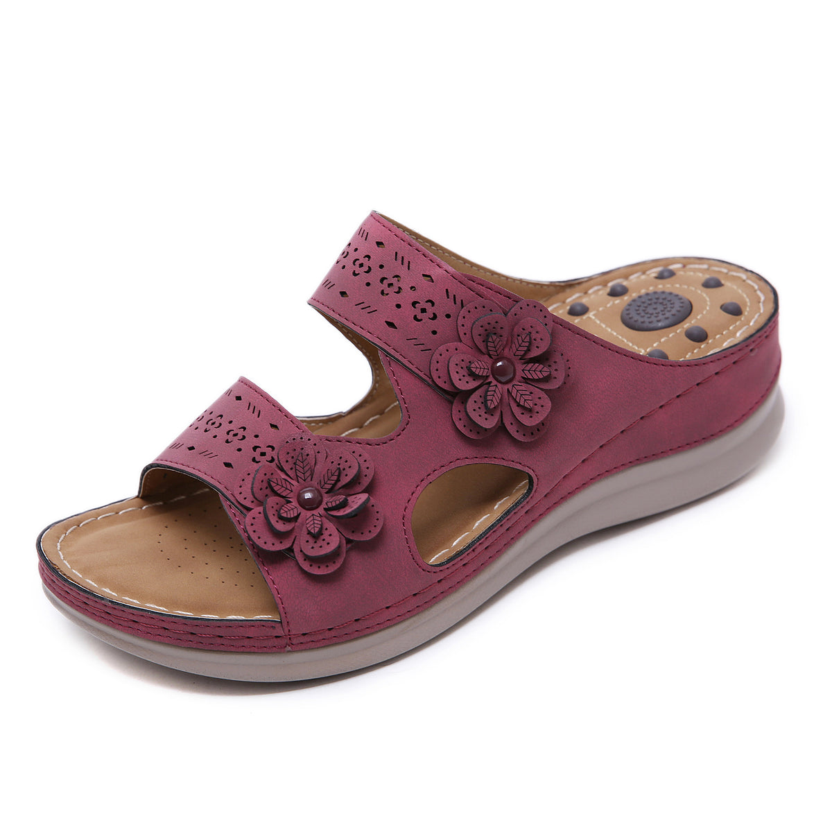 Retro Flower Massage Sandals with Slope Heel Comfort
