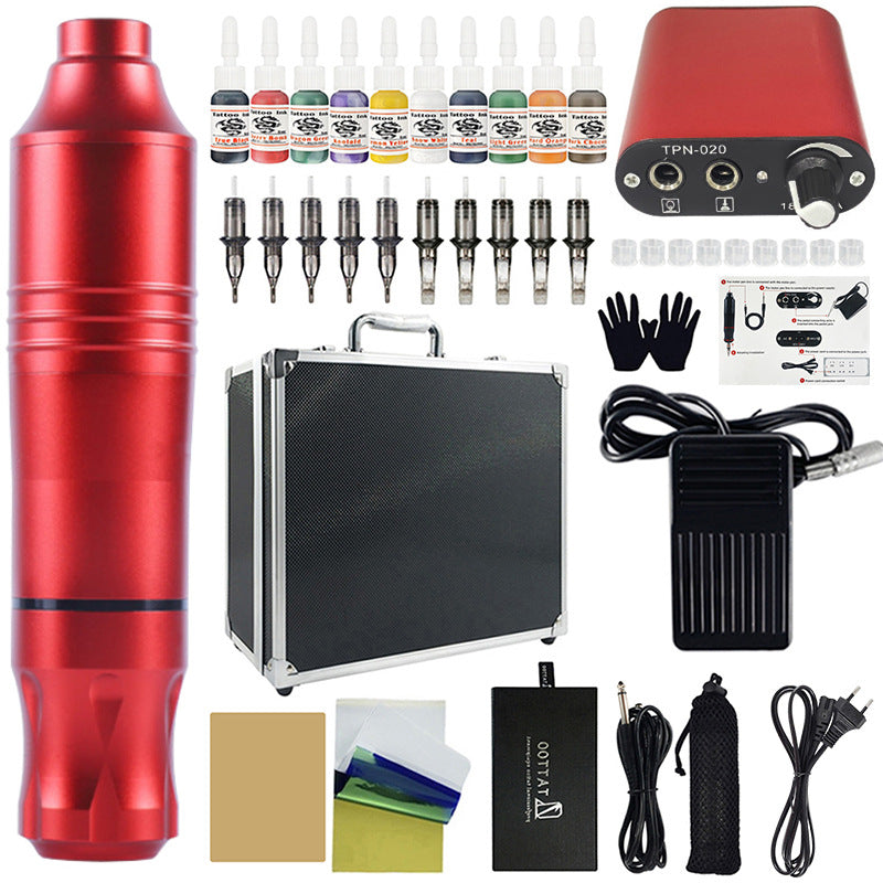 10-Color Motor Tattoo Pen Kit with Full Equipment