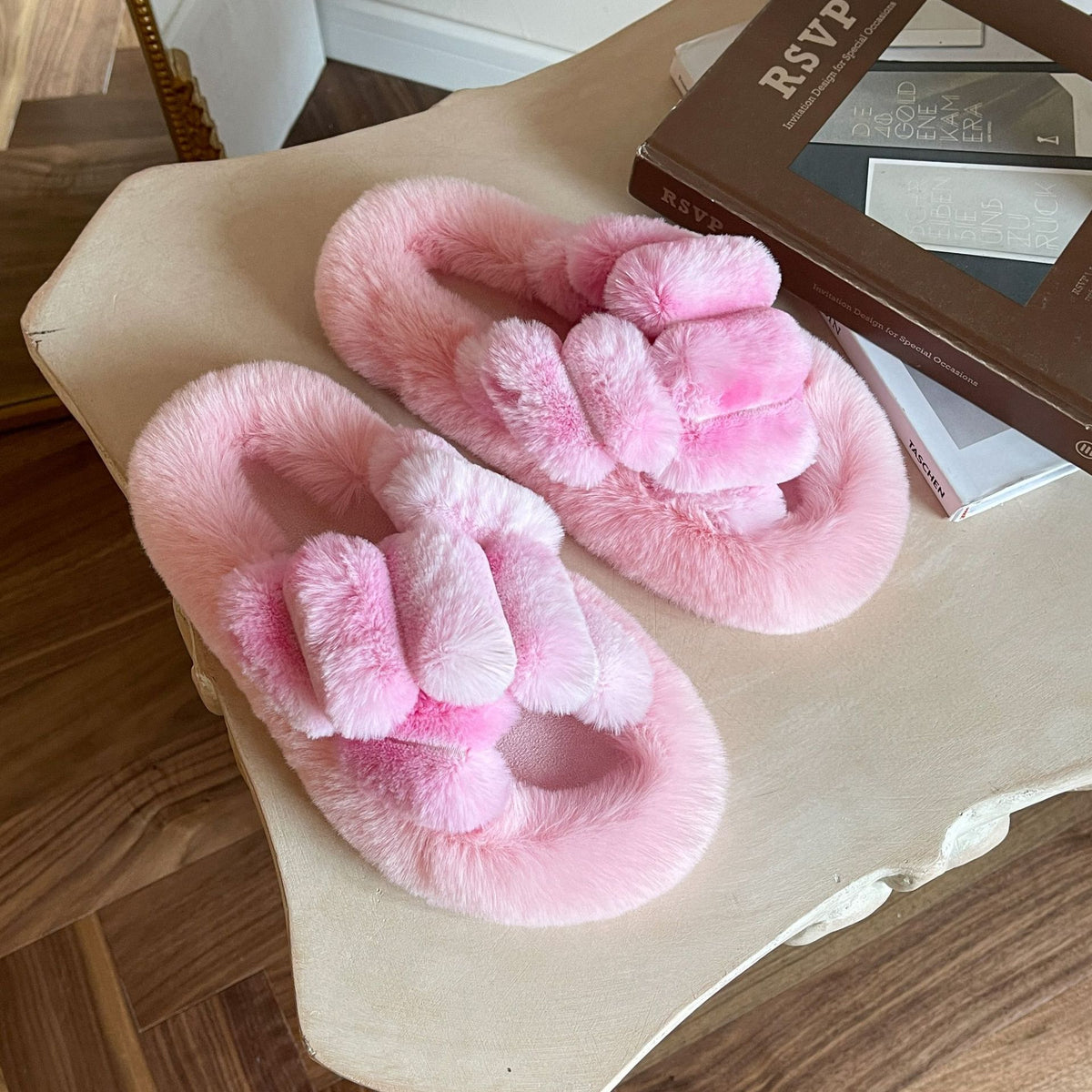 Luxury Gradient Rabbit Fur Slippers