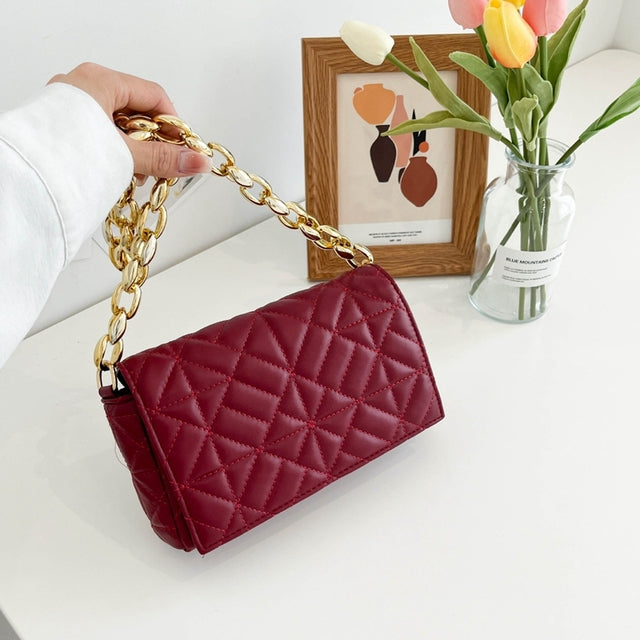 Women's PU Leather Rectangular Diamond Jacquard Bag